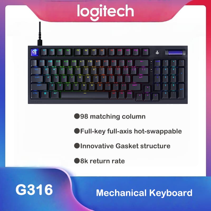Teclado Mecânico Logitech G316 8K com Switch Linear, Retroiluminação RGB, Resposta Rápida, Anti-Ghosting, para Gamer PC
