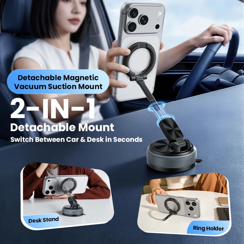 Suporte Magnético de Sucção Removível e Rotativo 360° para Celular, Dobrável e Universal para Carro e Mesa