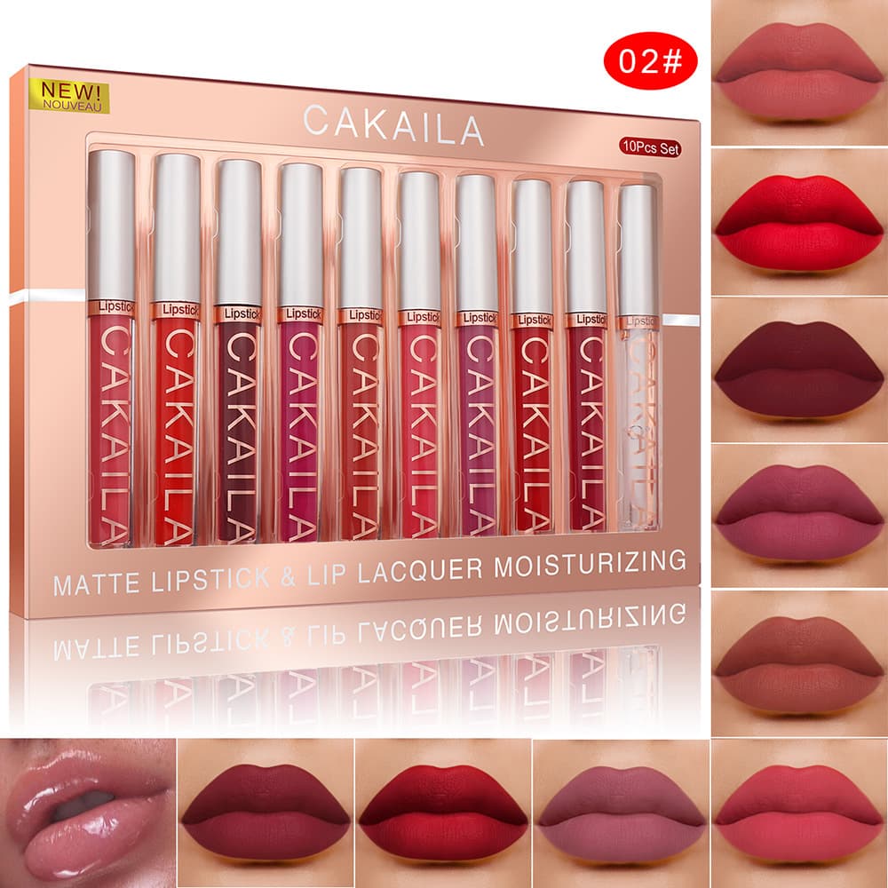 CAKAILA Kit Batom Líquido 9 + 1 Óleo Labial, Conjunto de Batons Matte à Prova D'Água para Mulheres, Maquiagem Nude para