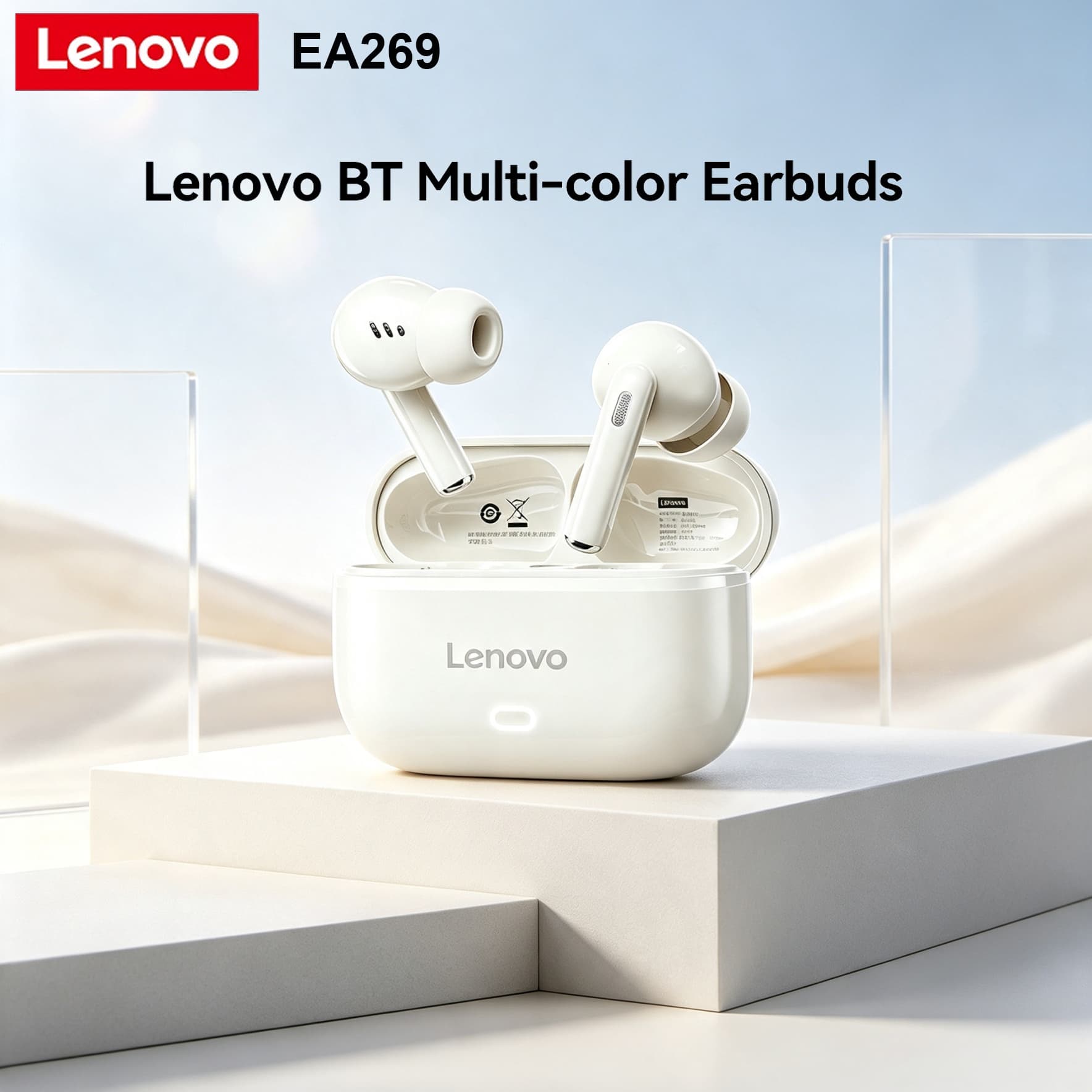 Fones de ouvido Lenovo EA269 TWS sem fio, fones Bluetooth 5.4, graves profundos, estéreo, fones de ouvido com
