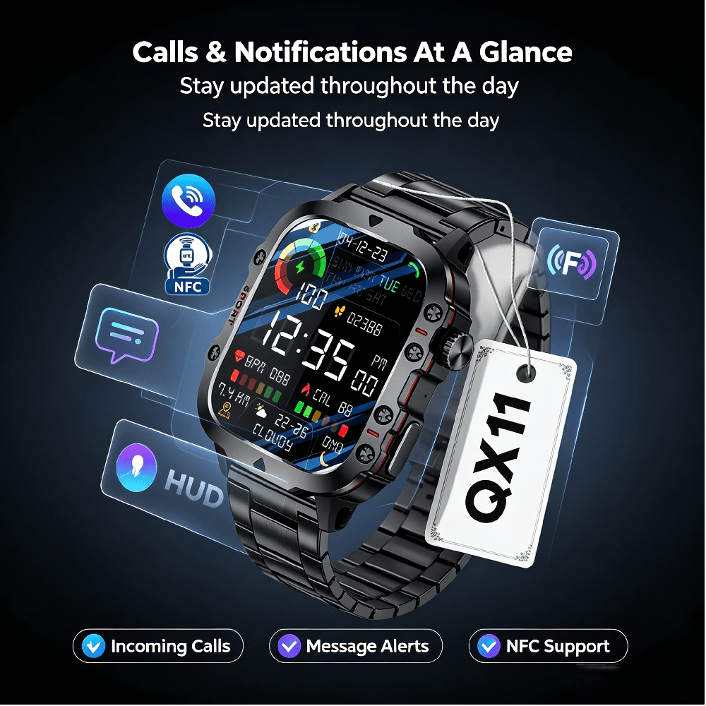 TechLife Smartwatch Para Homens E Mulheres Qx11de 1.96 Polegadas Tela Nfc Bluetooth Chamada Relógio Esportivo