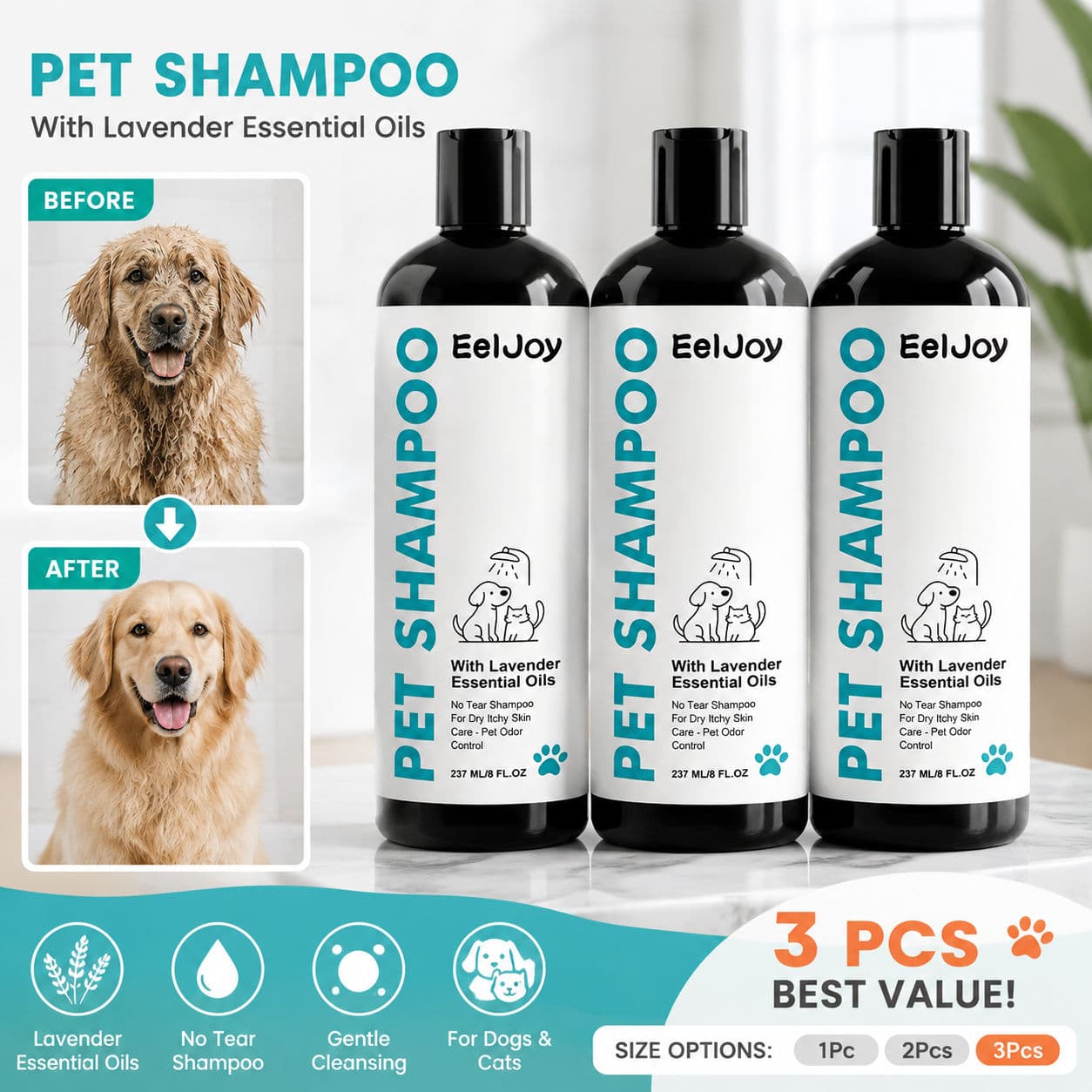 Lavagem De Casaco Para Animais De Estimação 237ml Lavanda Alantoína Cães Gatos , Shampoo Pente De Escova