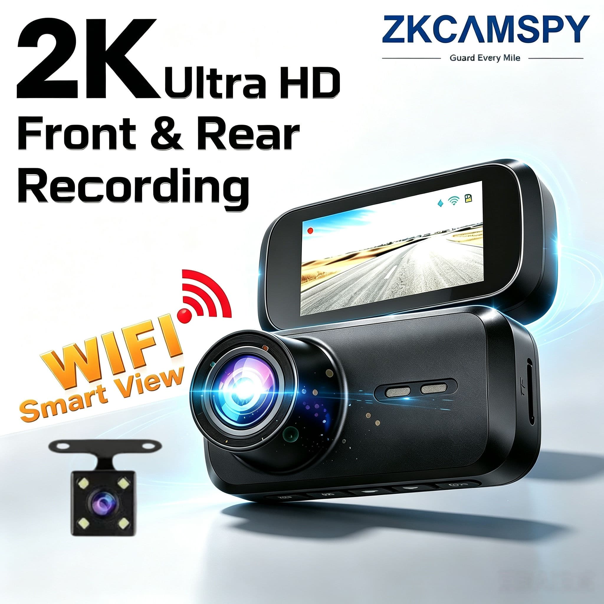 Câmera Veicular Gravador 2K Lente Dupla WiFi 3 Polegadas Tela Frontal e Traseira DVR Gravação de Carro Sensor G Visão