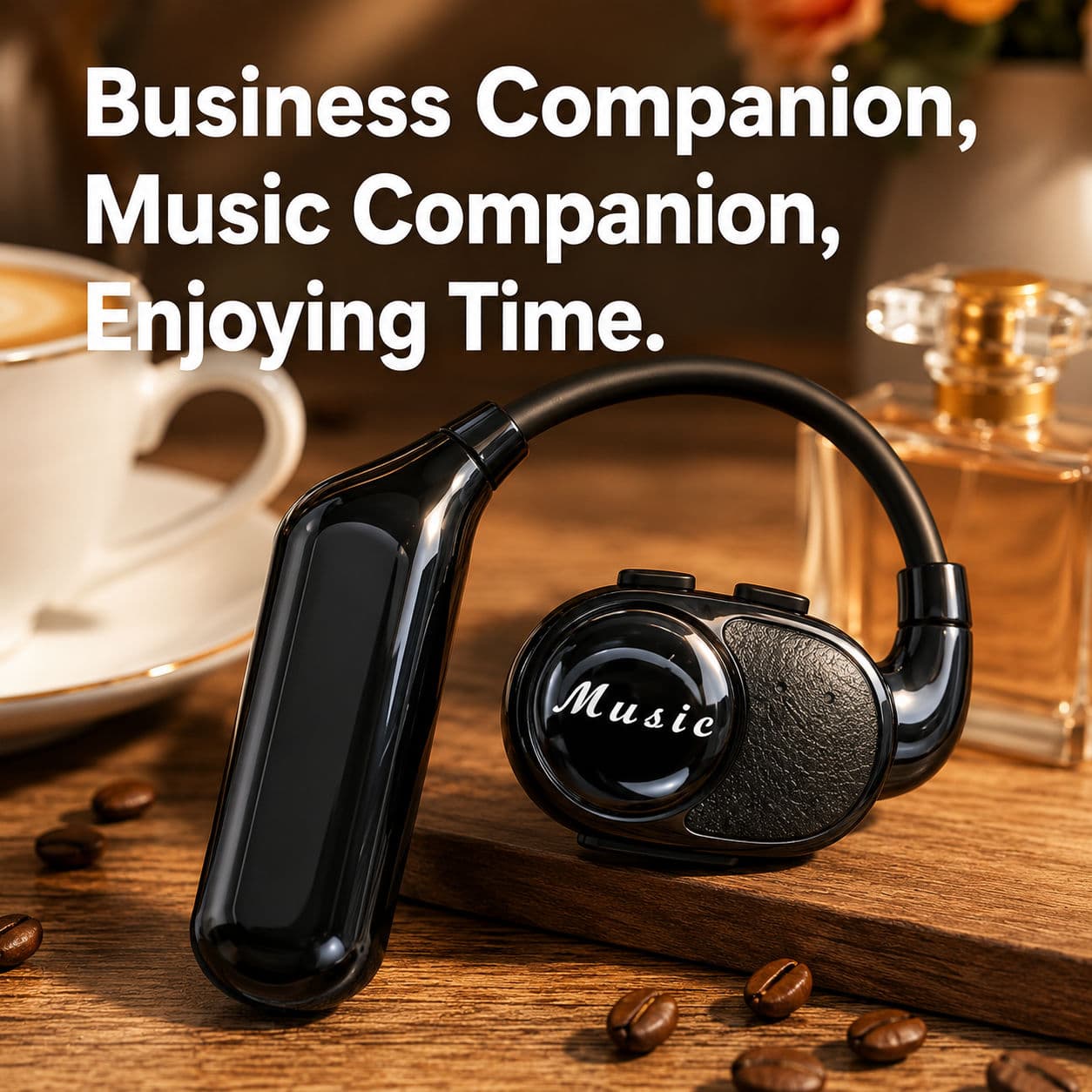 Fones de Ouvido Bluetooth Abertos Sem Fio, Graves Potentes, Headset Bluetooth com Redução de Ruído, Fone de Ouvido Único