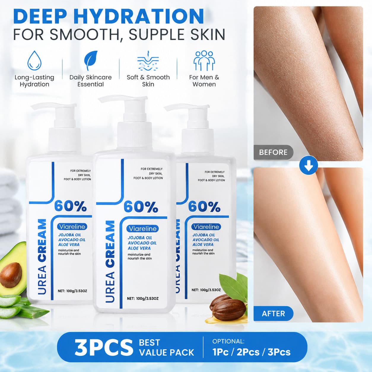 Loção Corporal Hidratante Profissional 100 g - Creme Corporal Intenso com 10% de Uréia, Óleo de Abacate e Ácido