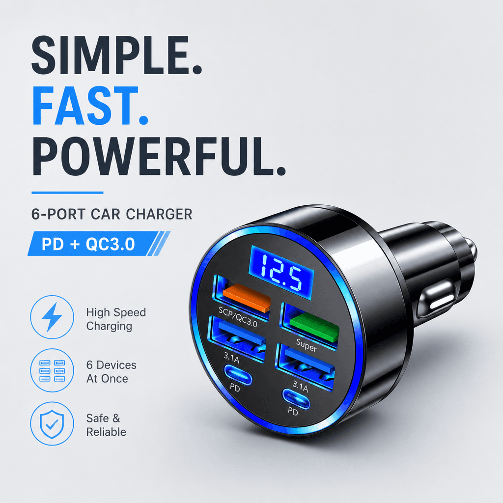 Carregador Veicular Rápido 2026 USB PD Tipo C Portas QC3.0 Com Display Digital Adaptador De Carregamento Rápido Para