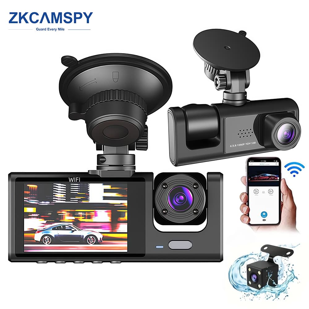HD 1080p 2/3 Lente Dash Cam WIFI Visão Noturna Câmera Gravadora De Carro Frontal E Traseira