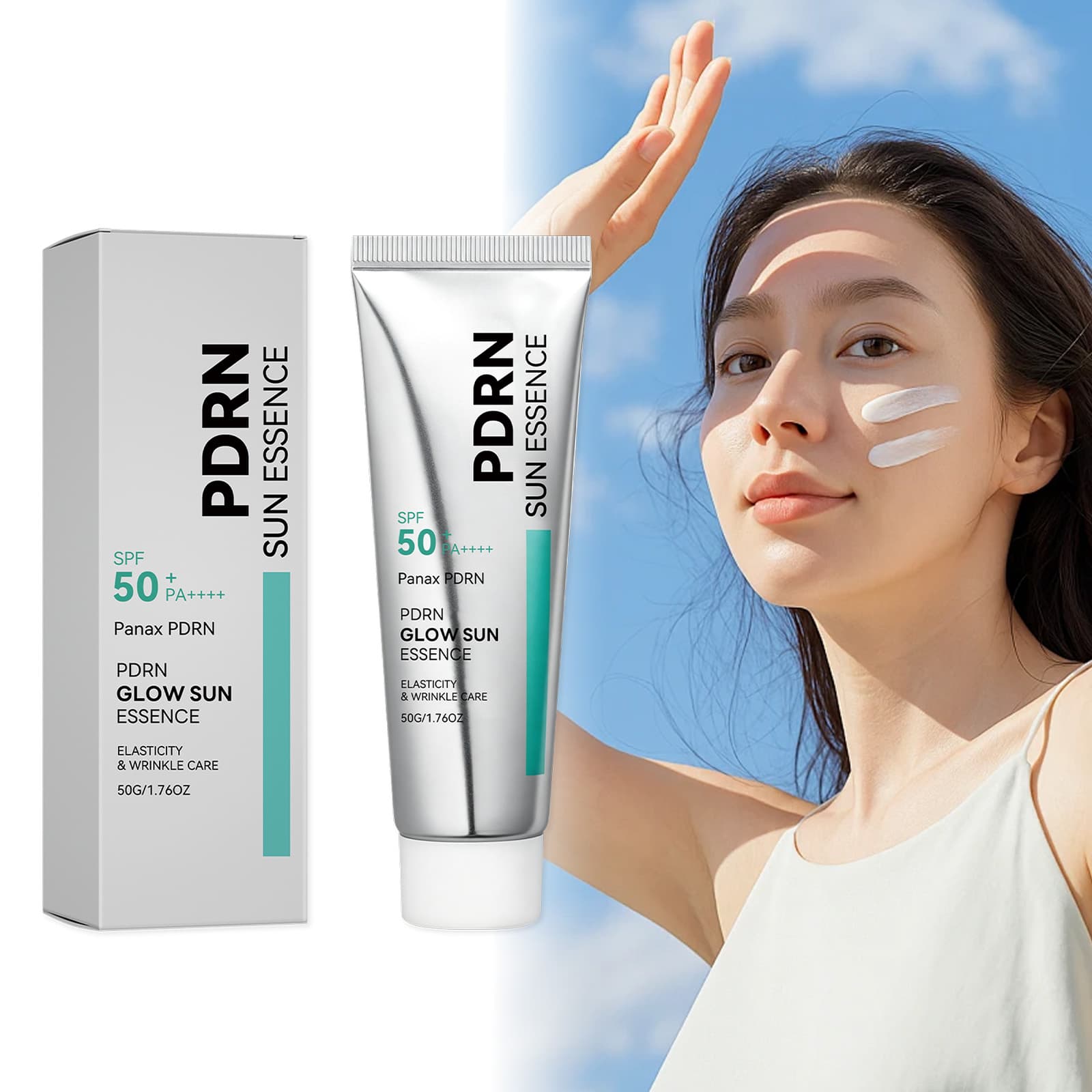 Protetor Solar Essência Solar Glow FPS50 PA++++ 50g Creme Hidratante UV para Proteção ao Ar Livre, Refrescante, Cuidado