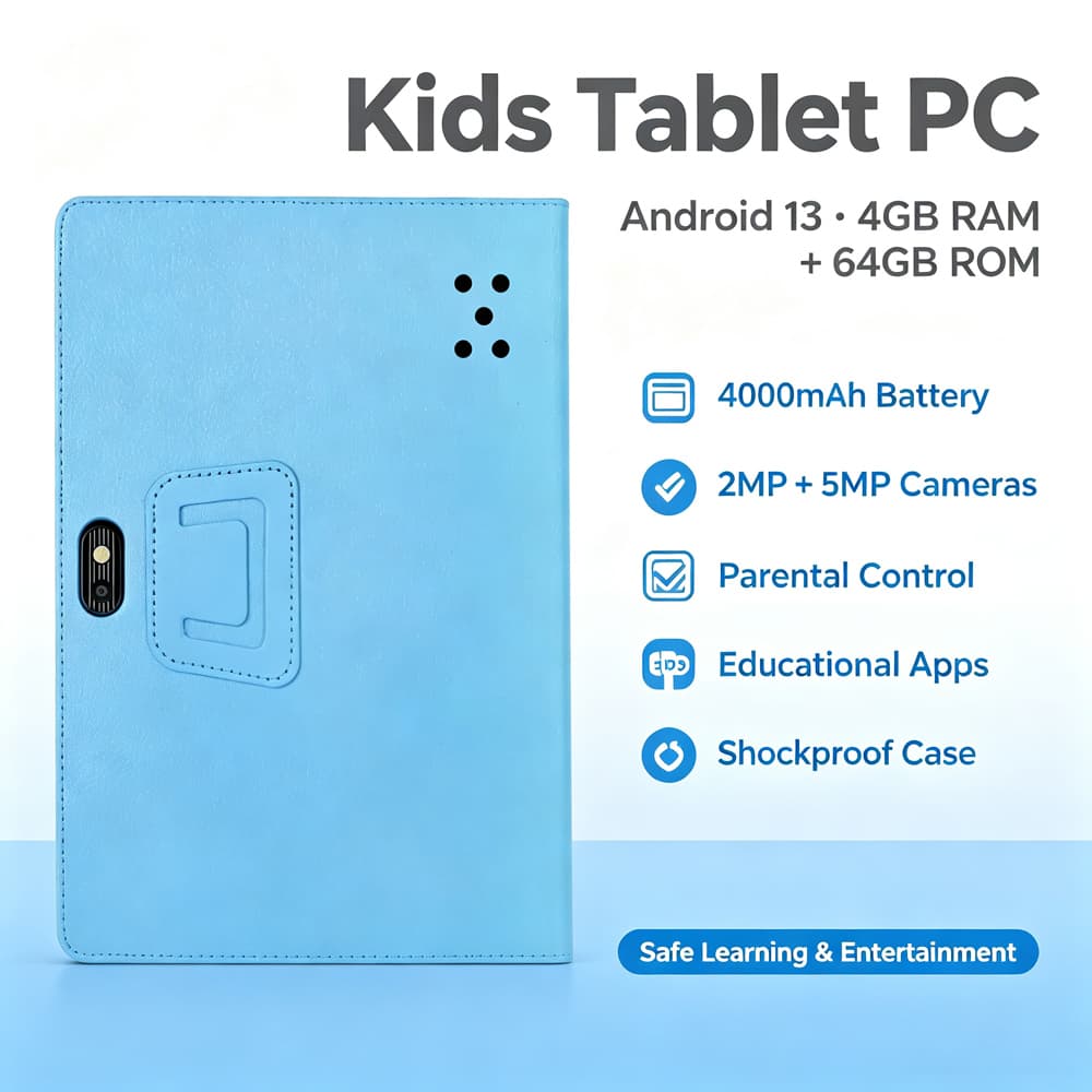 Android touch pad 4GBRAM+64GBROM, tablet para crianças 7 polegadas HD IPS, suporte à tela de proteção de couro design