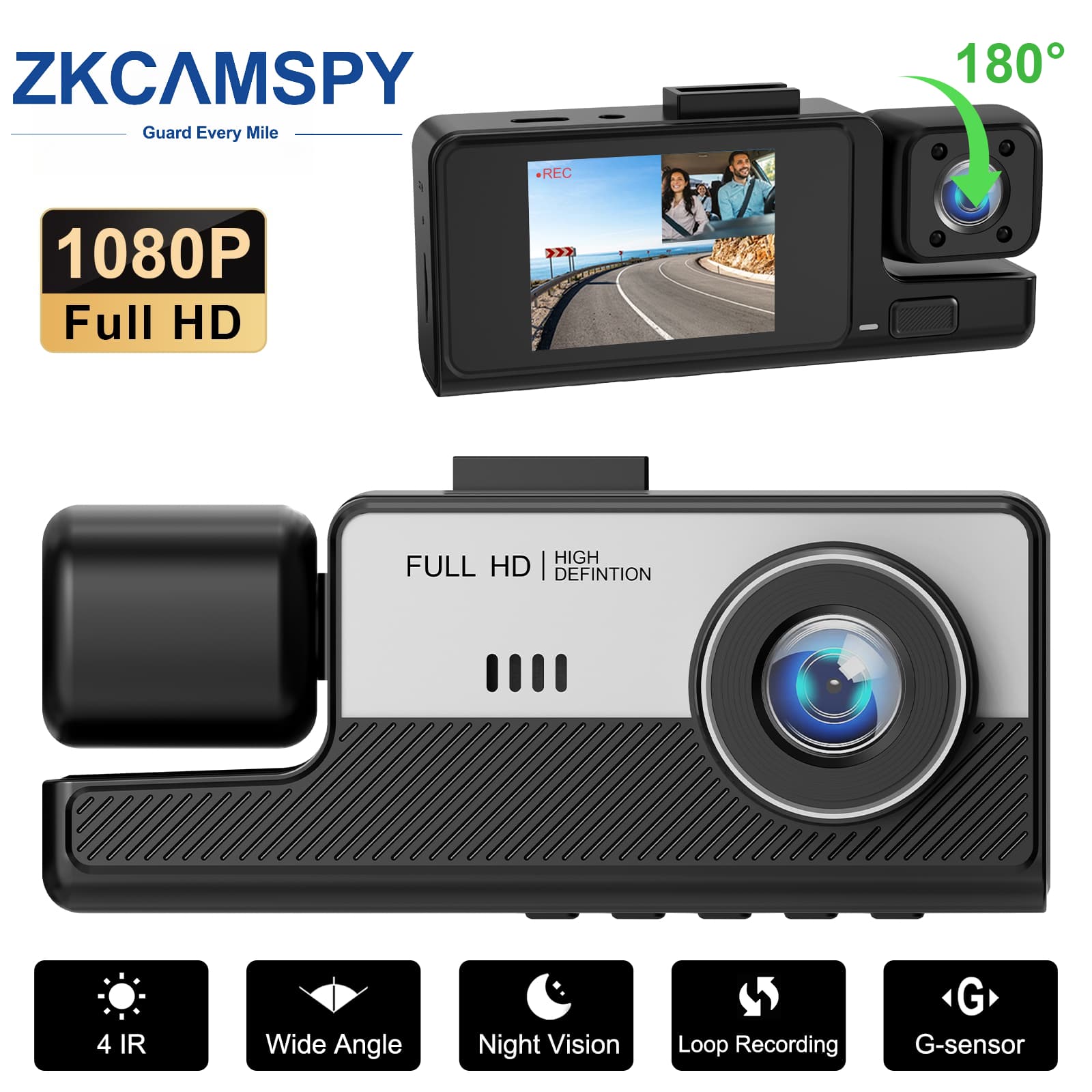 Câmera Veicular 3 Câmeras Dash Cam para Carros 1080p Gravador de Vídeo Frontal, Interna e Traseira Câmera DVR