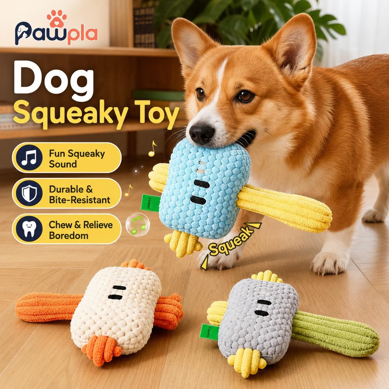 Tecido De Chenille Estridente Do Brinquedo Cão Martelo De Pelúcia Para Mastigar Rebocador E Jogo Interno