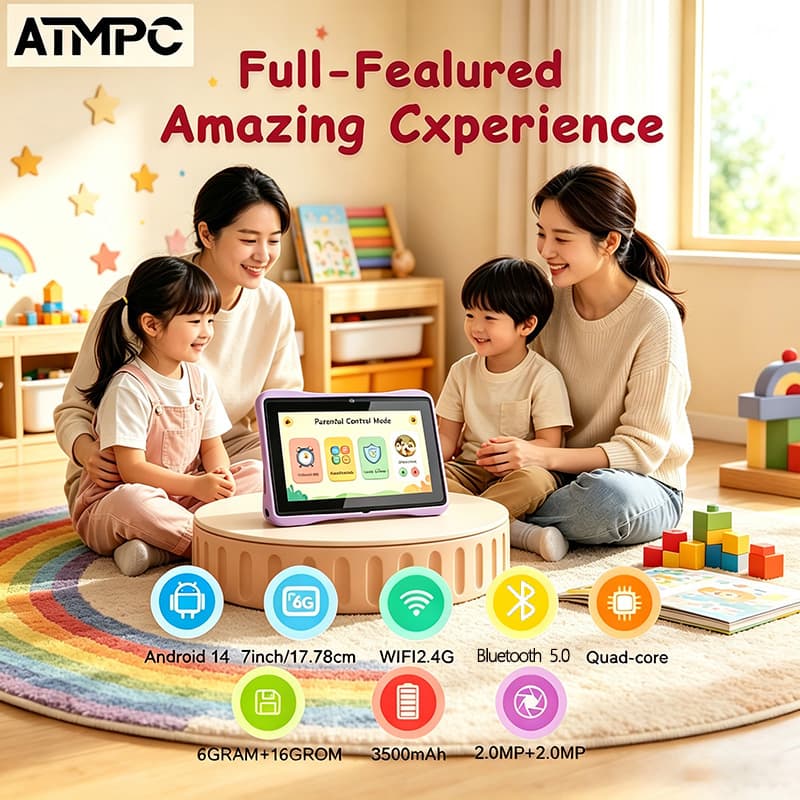 Tablet Android para crianças de 7 polegadas com Wi-Fi e Bluetooth: resistente e durável para aprendizado inteligente