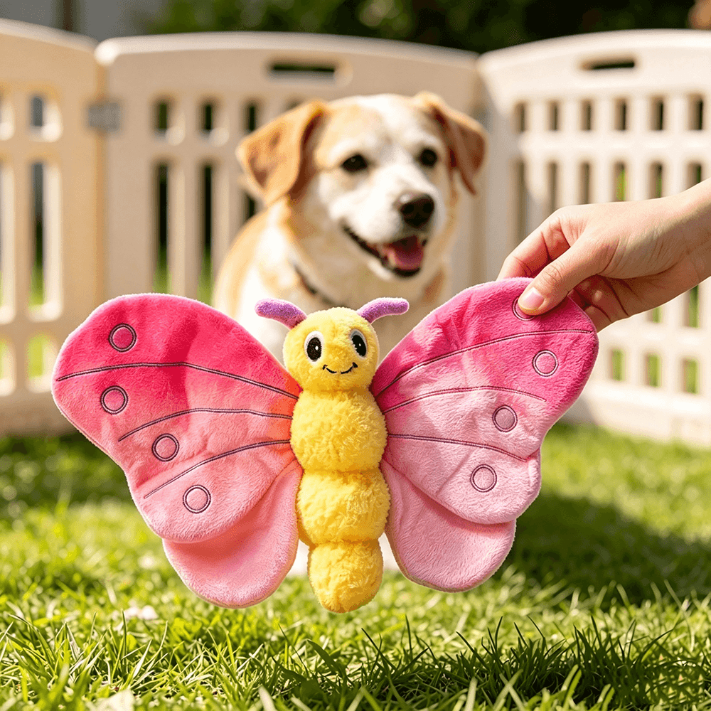 Brinquedo de Pelúcia para Cachorro com Forma de Borboleta e Apito, Brinquedo Interativo Macio para Filhotes e Cães de