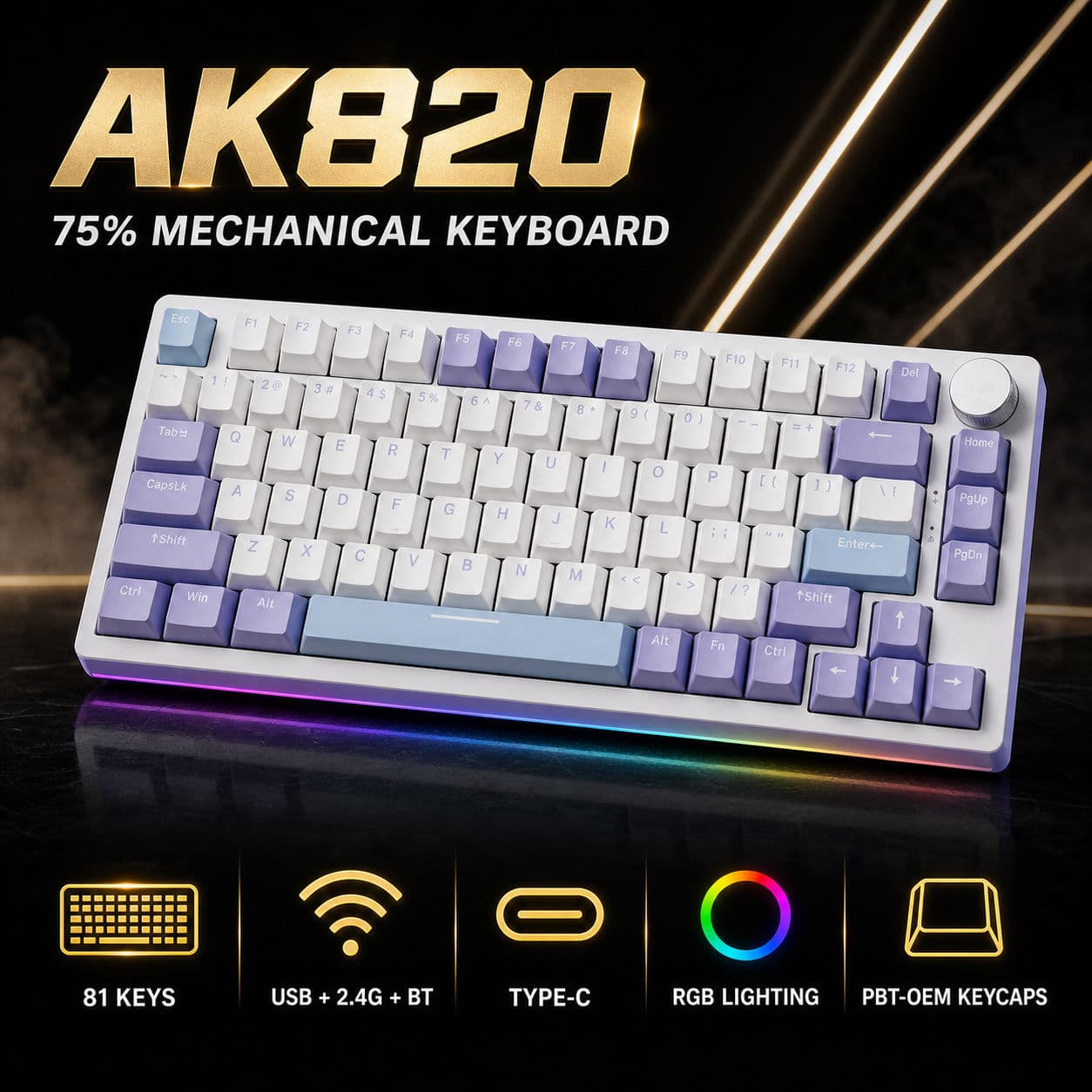 Teclado para jogos AJAZZ AK820 Teclado mecânico Keypad Controle de botão CNC Luz de fundo RGB South Facing 3/5 Pin Hot