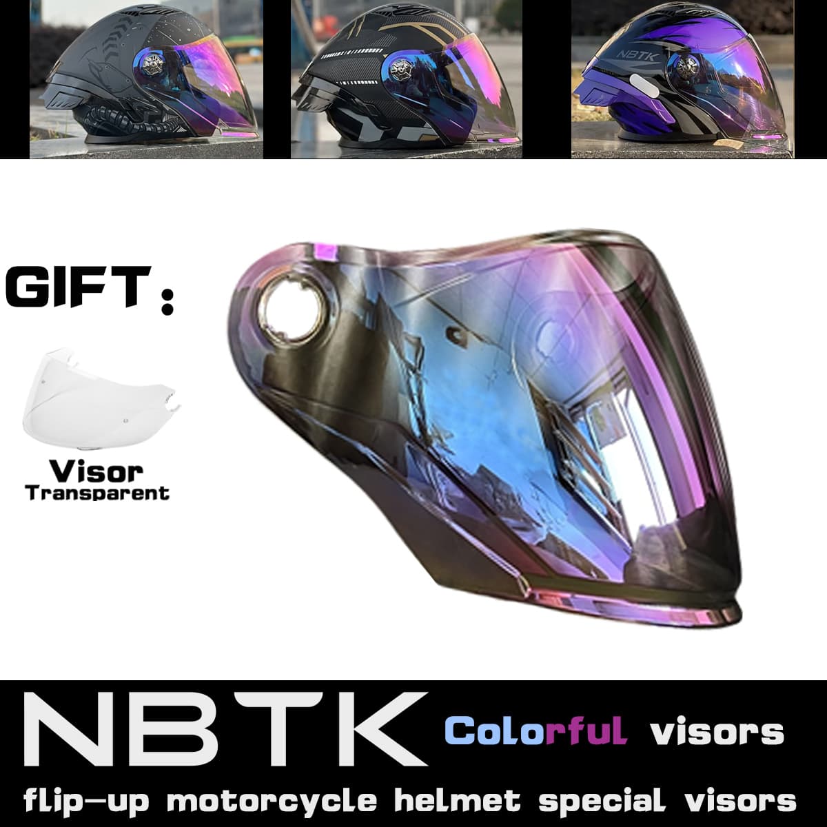 Acessório específico para capacete de moto NBTK — Modelo 167, viseira/lente 3/4 articulada, proteção contra poeira e