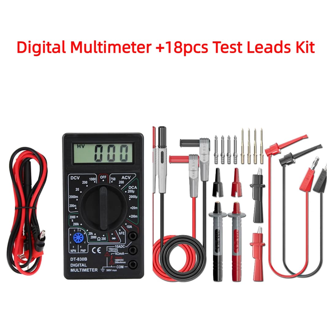 Multímetro Digital H Testador de Diodos e Transistores AC/DC Voltímetro, Testador Automotivo Multímetro com Kit de 18