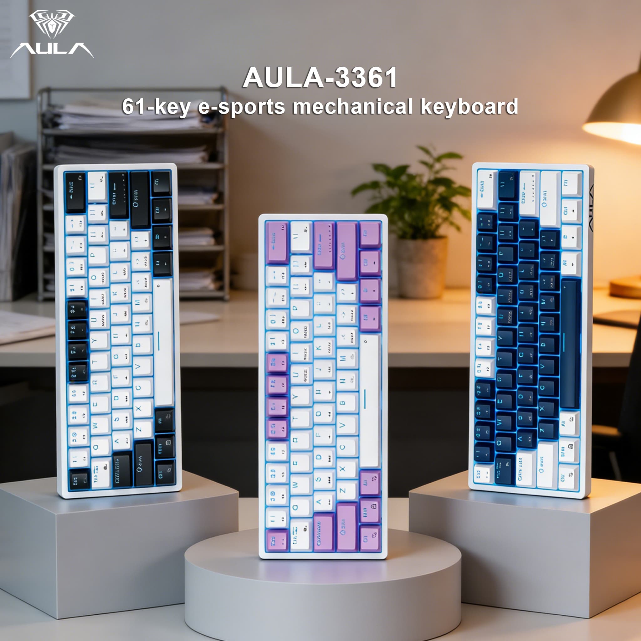 Teclado Mecânico de Jogos Compacto AULA F3361 60% Compacto com Fio, Troca a Quente, Retroiluminação RGB e Teclado