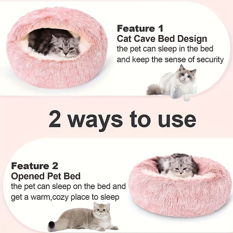 Cama de Pelúcia Redonda para Gatos – Casinha Meia Fechada para Gatos e Cachorros, Sofá Cama Aconchegante para Pets –