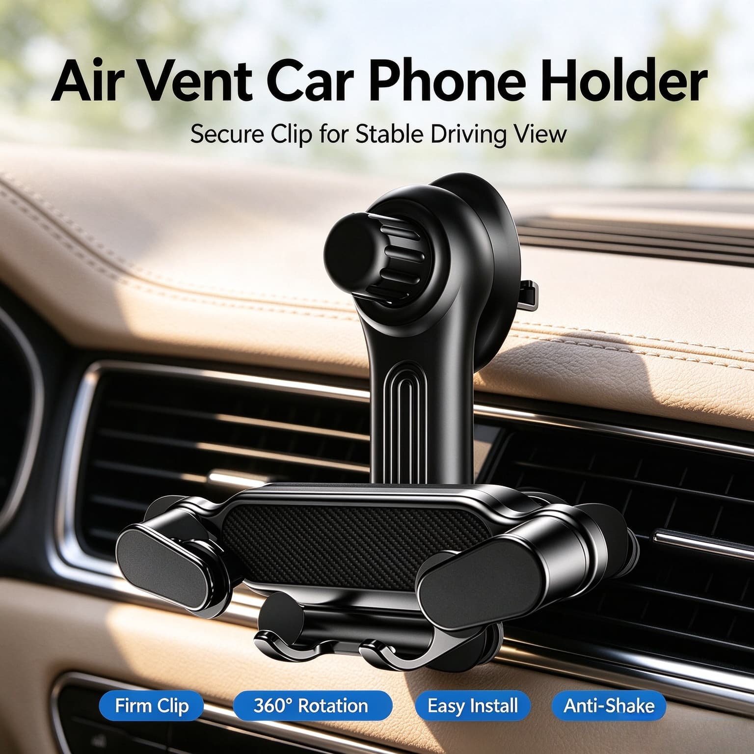 Gancho Universal para Saída de Ar do Carro – Suporte para Celular com Rotação 360°, Antiderrapante e Estável