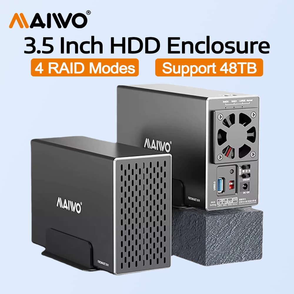  Gabinete Externo Maiwo de 2 Baias SATA HDD SSD 2,5/3,5 polegadas, USB 3.0, RAID