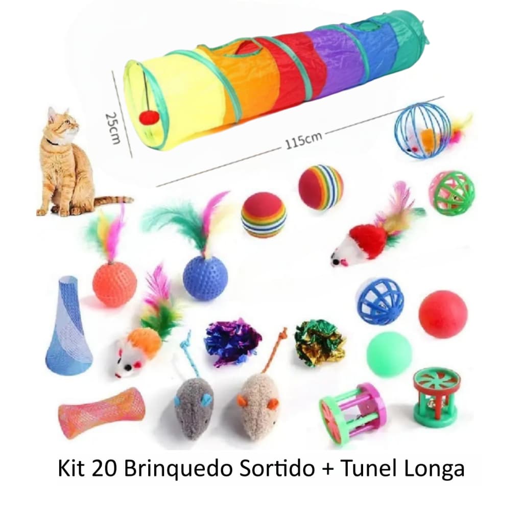 Conjunto de Túnel Labirinto para Gatos e Cachorros com até 10 Brinquedos Diferentes - Brinquedos Interativos para Gatos