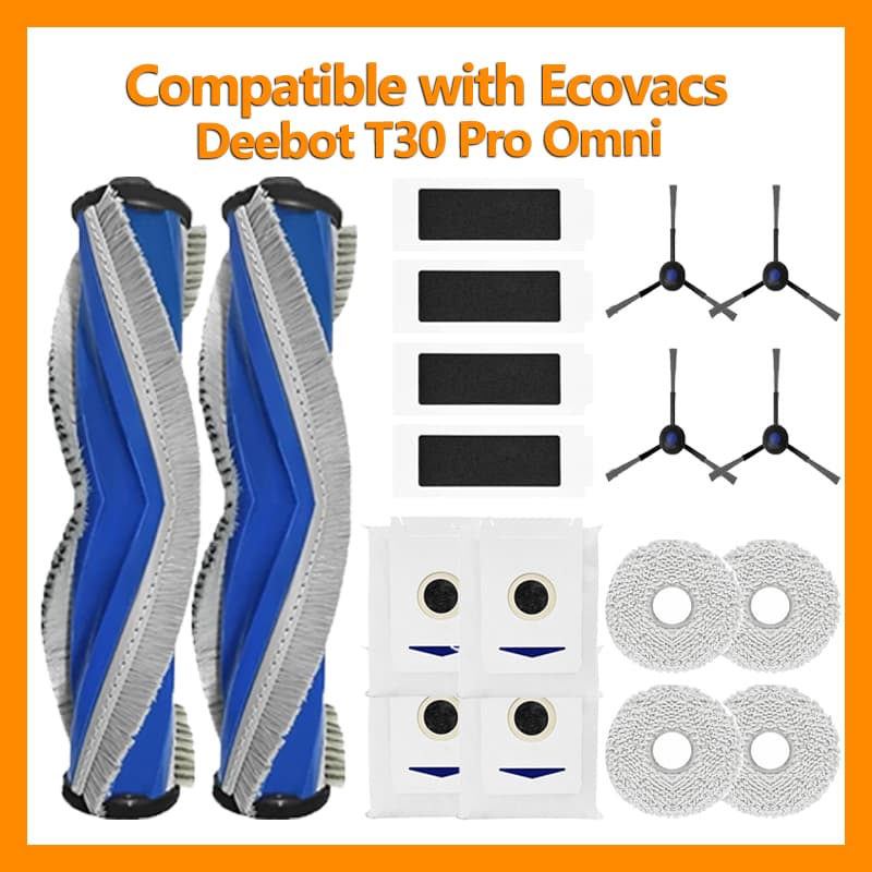 Kit de Acessórios para Aspirador de Pó Escova Principal, Escovas Laterais, Filtro, Saco de Pó para Ecovacs Deebot T30