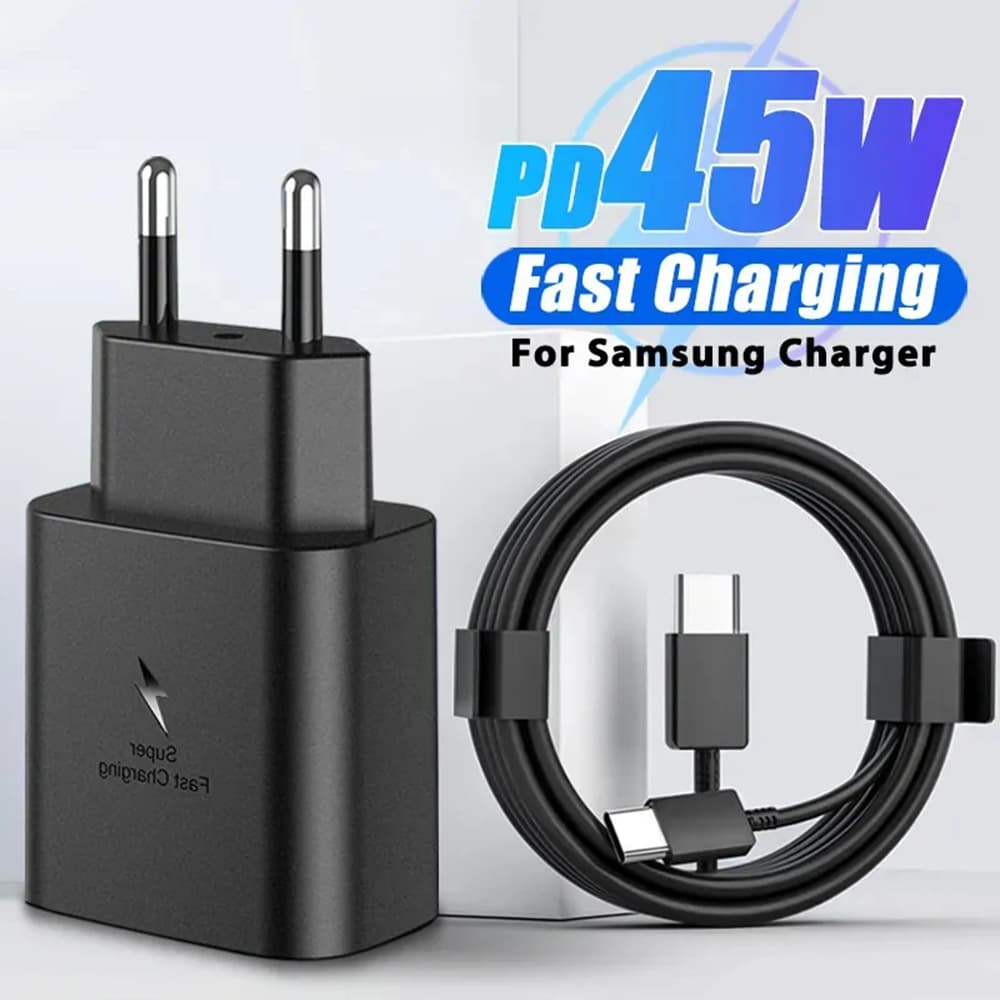  Carregador Rápido 45W PD para Samsung Galaxy S25 S24 S23 S22 Ultra Note 10+ 5G, Adaptador de Parede USB-C para Celular