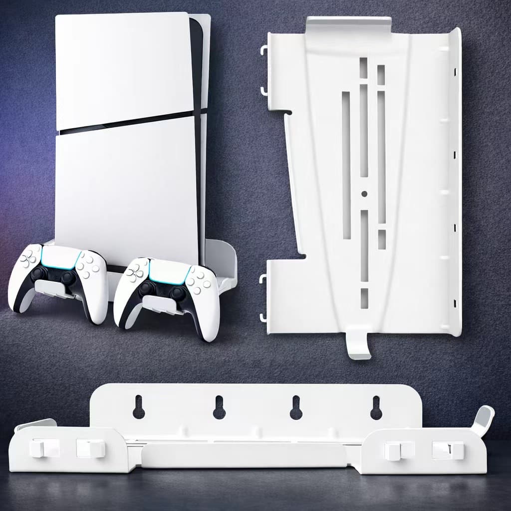 Suporte de Parede para PS5 Slim com Suporte para Controle, Suporte de Parede Estável para PS5 Pro, Prateleira que