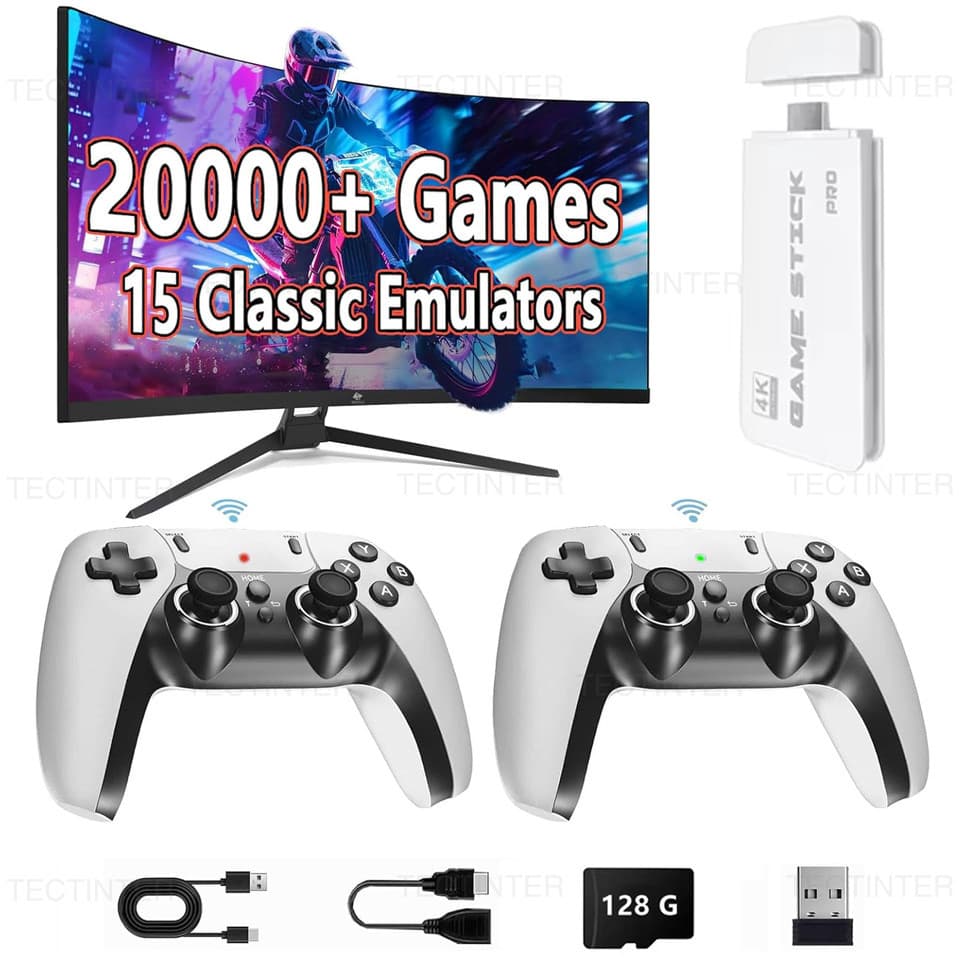  Console de Videogame TV 4K Game Stick M15, Reprodutor de Videogame Portátil Retrô com Gamepad Controle Sem Fio