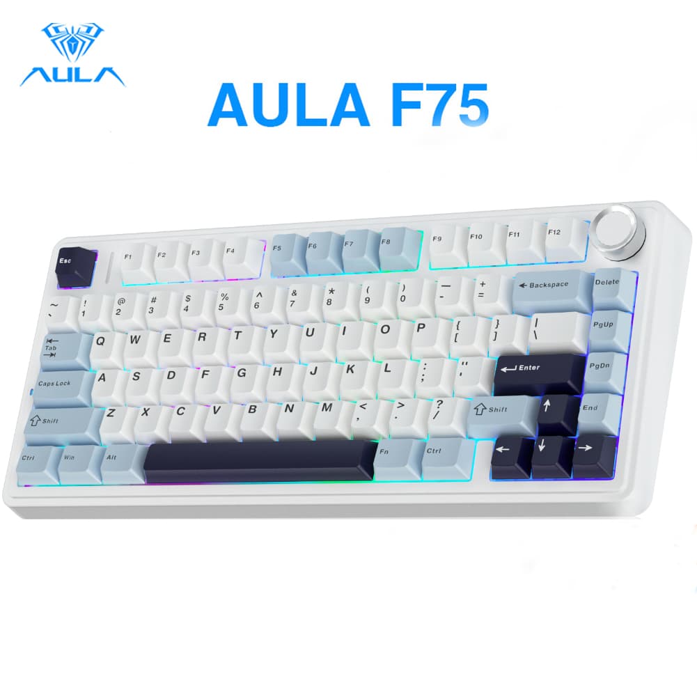 Teclado Mecânico Sem Fio AULA F75 75%, Teclado Cremoso Substituível a Quente, Interruptores Reaper pré-lubrificados, 2,4