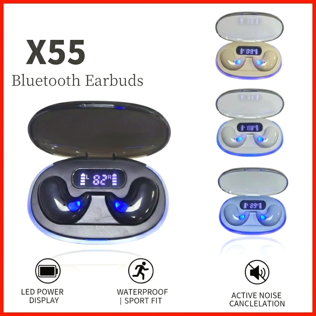  Fones de ouvido X55 Sem Fio Bluetooth 5.4 Fones de ouvido com display LED Hi-fi estéreo À prova d'água Fones de ouvido