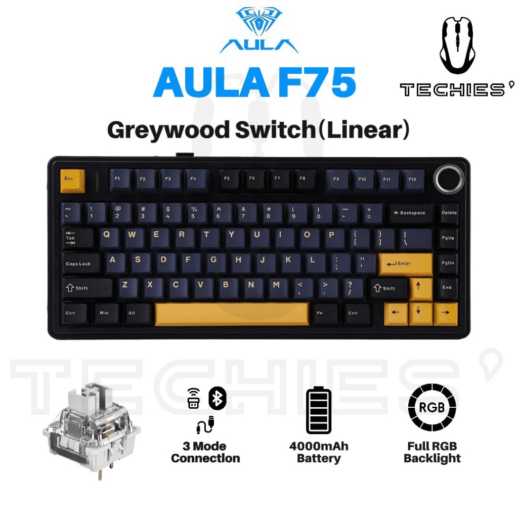 Teclado Mecânico Sem Fio AULA F75 Cremoso Hot Swappable , Interruptores Greywood Pré-Lubrificados Teclados Para Jogos Re