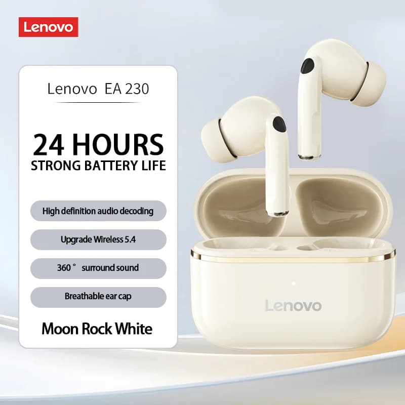 Fones de ouvido Lenovo EA230 TWS sem fio, fones de ouvido Bluetooth 5.4 HiFi, fones de ouvido de baixa latência, bateria
