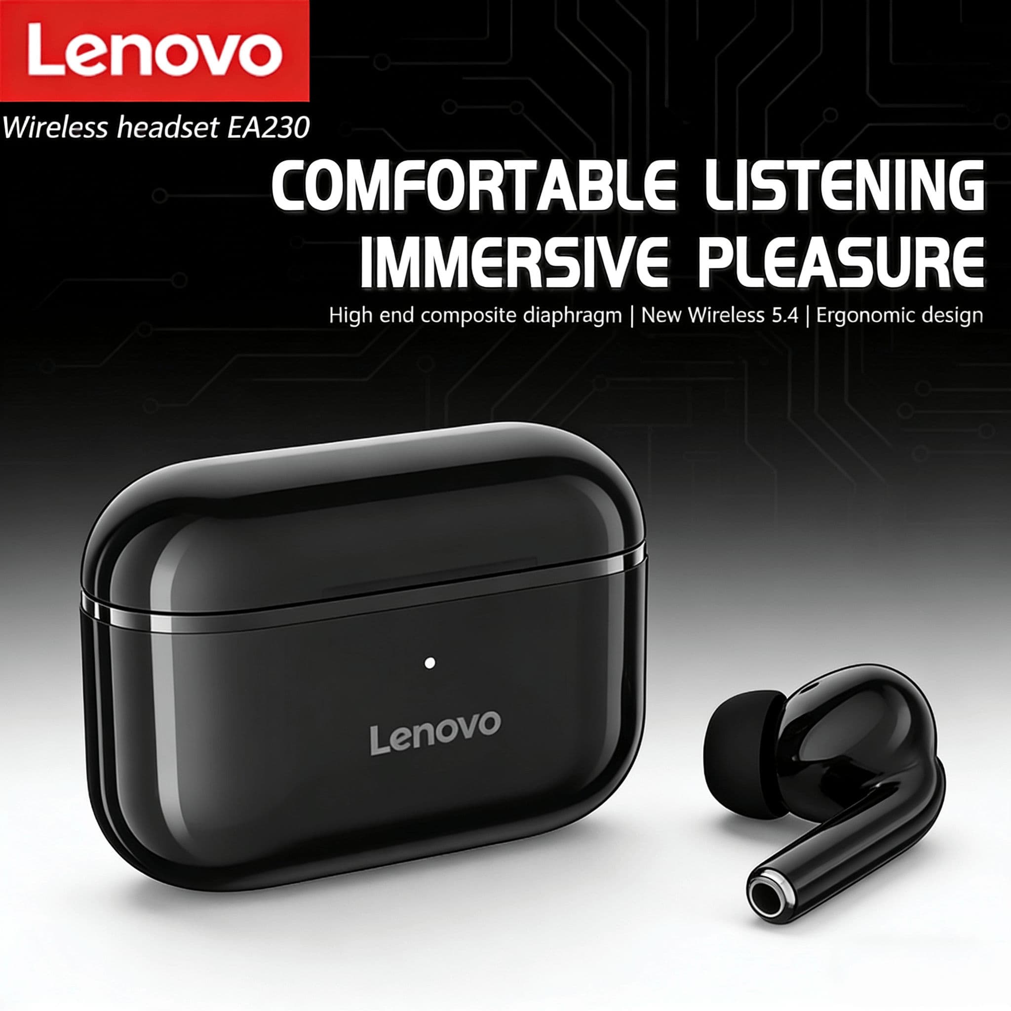 Fones de ouvido Lenovo EA230, TWS, fones de ouvido sem fio Bluetooth 5.4, bateria de 40 horas, fones de ouvido HiFi,