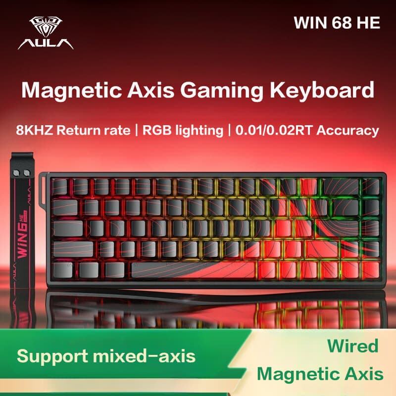  Teclado Mecânico de Eixo Magnético AULA WiN 60/68 HE, Teclado para Jogos RT, com Fio, Taxa de Polling de 8K,