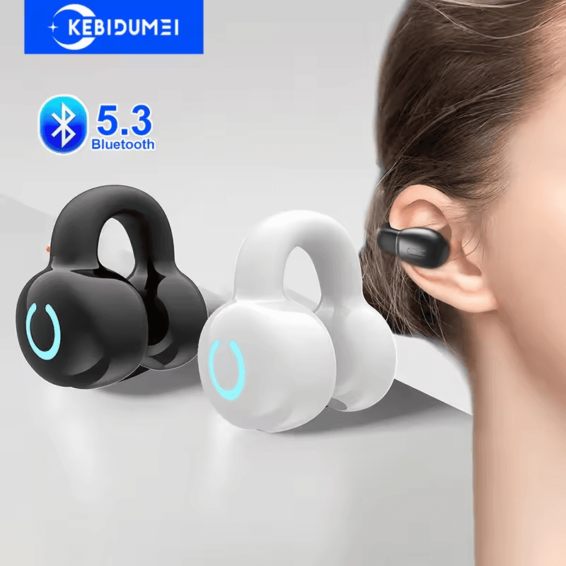 Fones de Ouvido Bluetooth 5.3, Fones de Ouvido com Clipe de Orelha, Fones de Ouvido Sem Fio TWS, Som Estéreo HiFi,