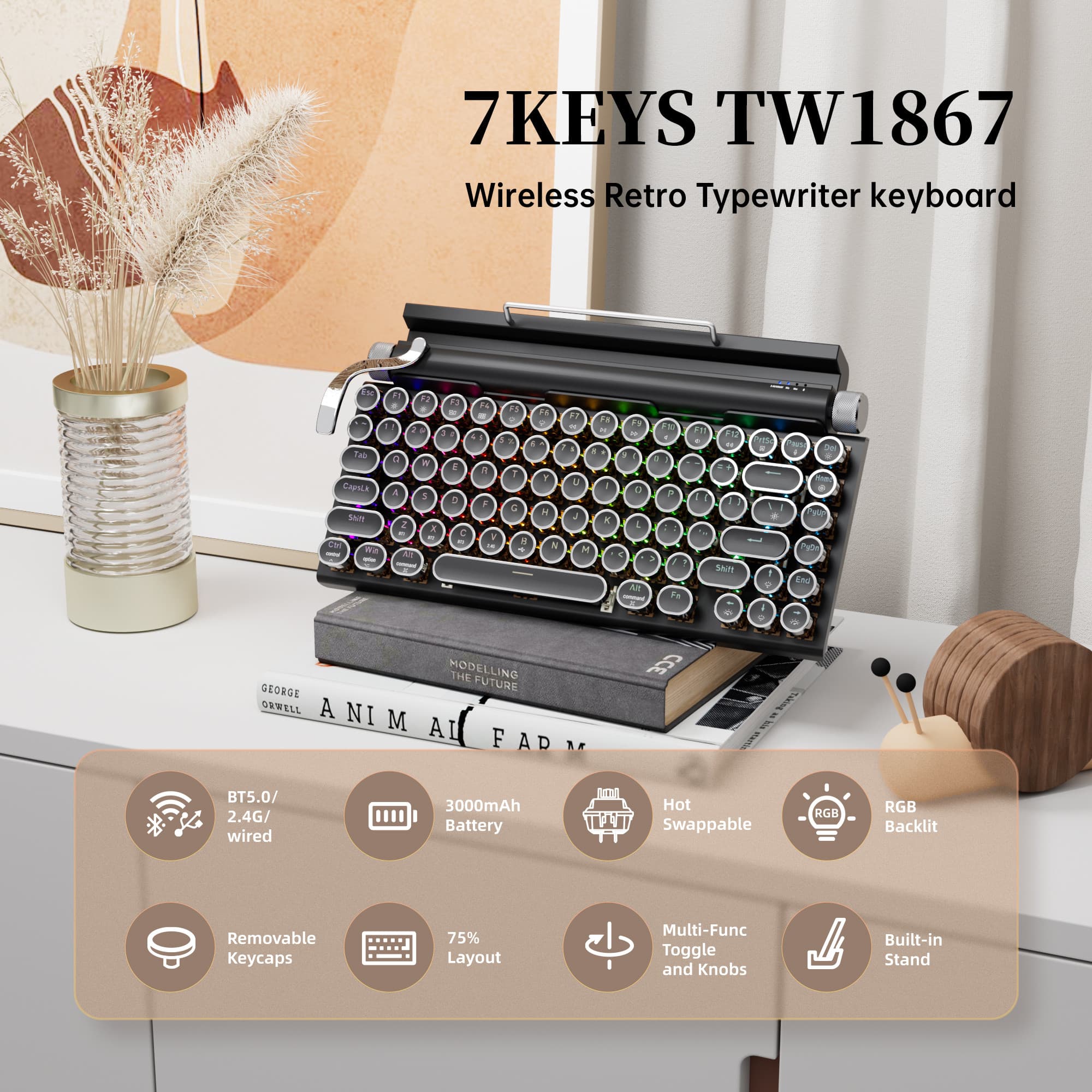  Mini Teclado Mecânico Bluetooth | Teclado Compacto Sem Fio para iPad, Tablet e Celular