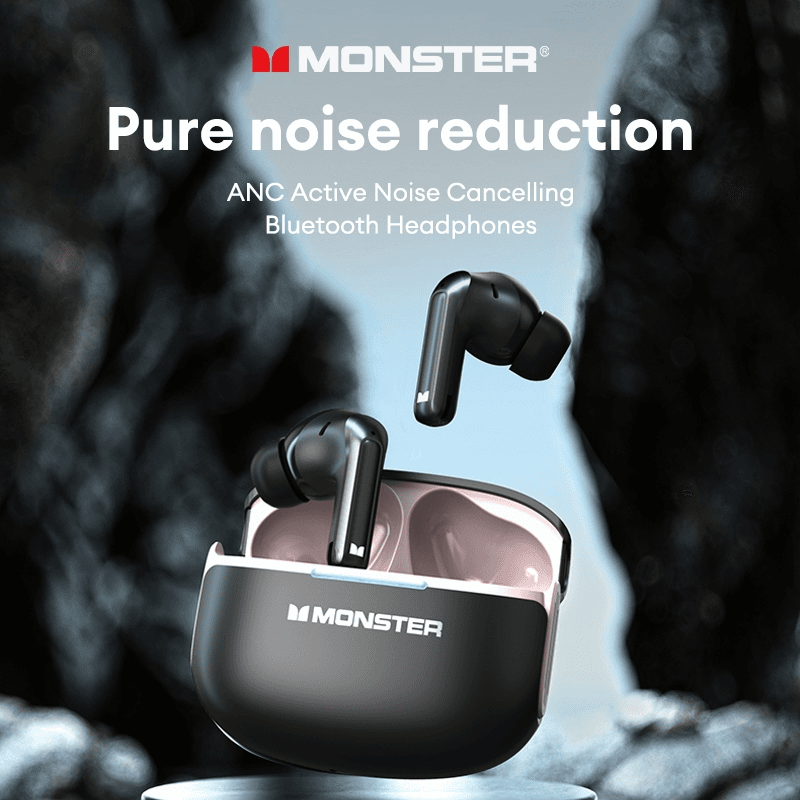 Fones de ouvido Monster D02 sem fio Bluetooth 6.0, fones com cancelamento de ruído ANC, 4 microfones, chamadas HD, fones