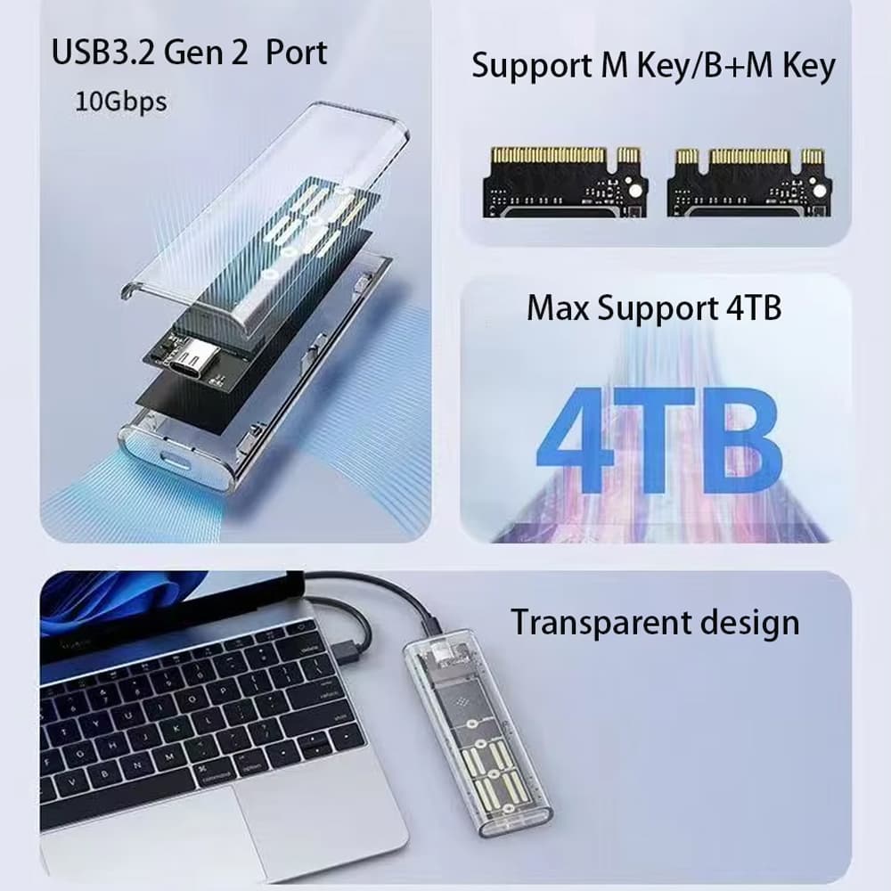 Adaptador NVMe De Gabinete SSD M2 USB 3.1 10 Gbps Para Disco Rígido Externo