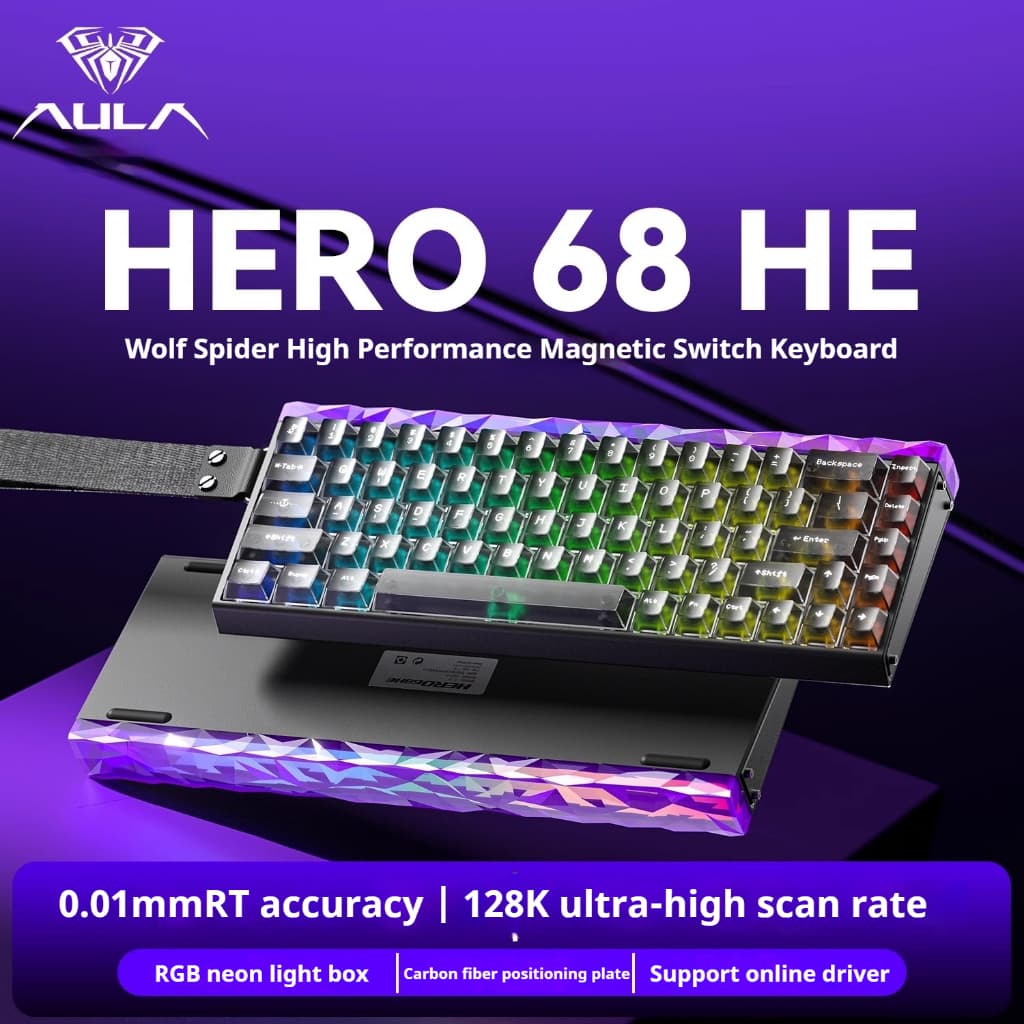 Teclado Mecânico com Fio AULA HERO 68HE, Personalizado para Jogos, Teclado Mecânico 68 Teclas, RGB