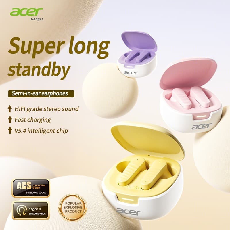  Fones de Ouvido Acer OHR503 - Fones de Ouvido, Fones de Ouvido, Earbuds Sem Fio Bluetooth Intra-Auriculares com Som