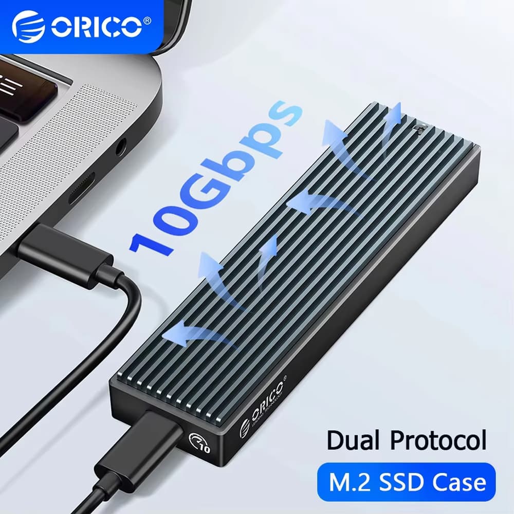  Gabinete de Armazenamento ORICO NVME M.2 SSD USB 3.2 10Gbps, Caixa Externa de Unidade de Estado Sólido de Protocolo