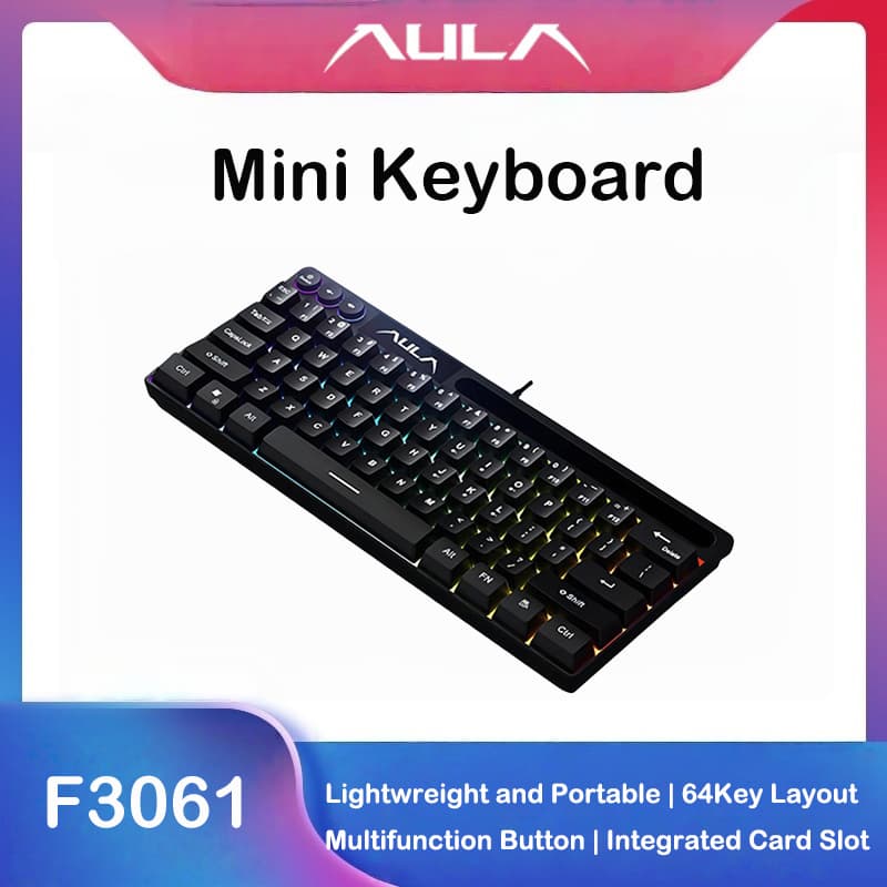 Teclado Mecânico AULA F3061 Sensação de Toque 61 Teclas Com Fio Mini Teclado RGB Retroiluminado para Desktop Laptop