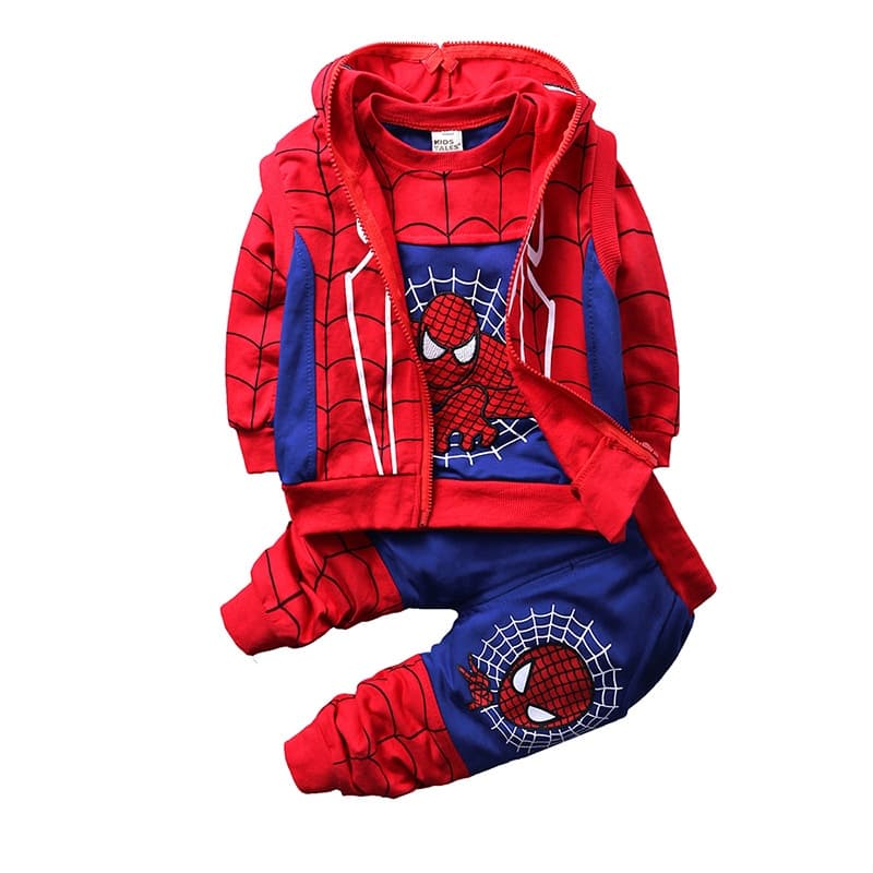 Meninos Outono Moda Homem-Aranha Terno Crianças Primavera Dos Desenhos Animados Colete Com Capuz + Moletom + Calças 3 Pe