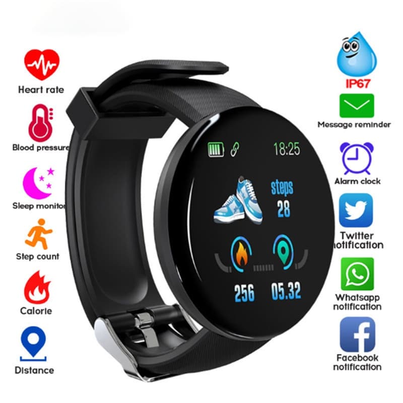 D18 Pulseira Inteligente Cor Tela Redonda Monitoramento Da Pressão Arterial Do Sono Pedômetro Fitness Esportivo Smartwatch Relógio